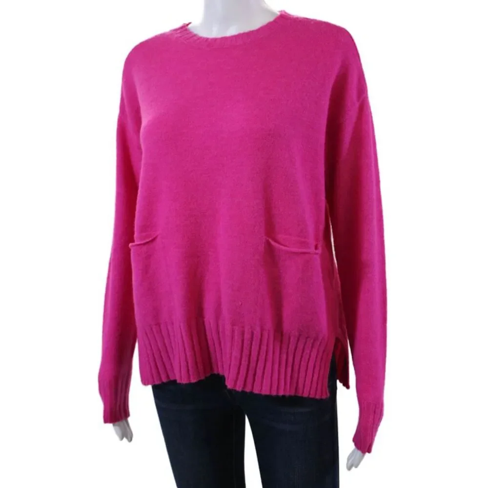 Renuar Womens Front Pockets Crew Neck Pullover Sweater Orchid Size XS